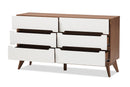 Abbey White and Walnut Wood 6-Drawer Storage Dresser Baxton