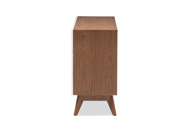 Abbey White and Walnut Wood 6-Drawer Storage Dresser Baxton