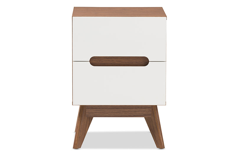 Abbey Mid-Century Modern White and Walnut Wood 3-Drawer Storage Nightstand