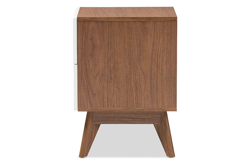 Abbey Mid-Century Modern White and Walnut Wood 3-Drawer Storage Nightstand