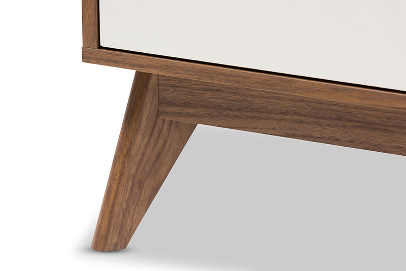 Abbey White and Walnut Wood 3-Drawer Storage Nightstand Baxton