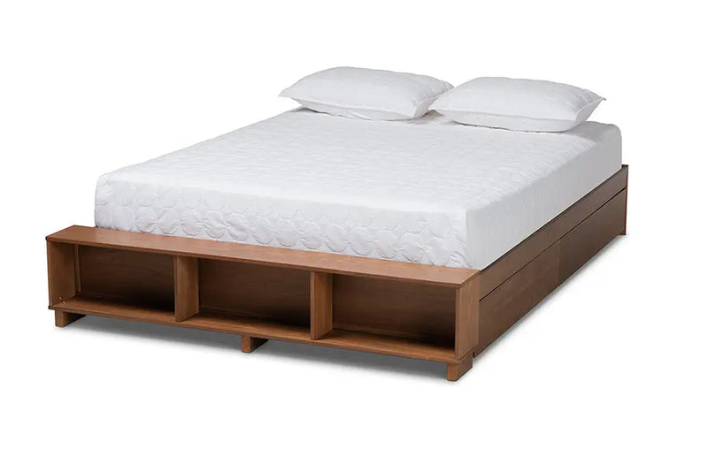 Camila Ash Walnut Brown Wood Platform Bed with Built-In Shelves (King) iHome Studio