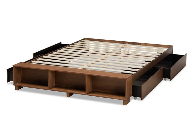 Camila Ash Walnut Brown Wood Platform Bed with Built-In Shelves (King) iHome Studio