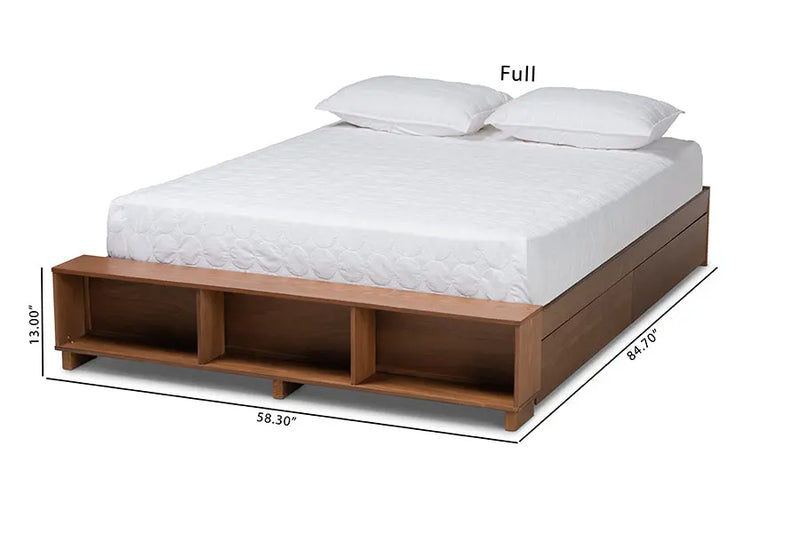 Camila Ash Walnut Brown Wood Platform Bed with Built-In Shelves (King) iHome Studio