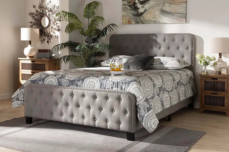 Camila Gray Fabric Upholstered Button Tufted Panel Bed (Queen) iHome Studio