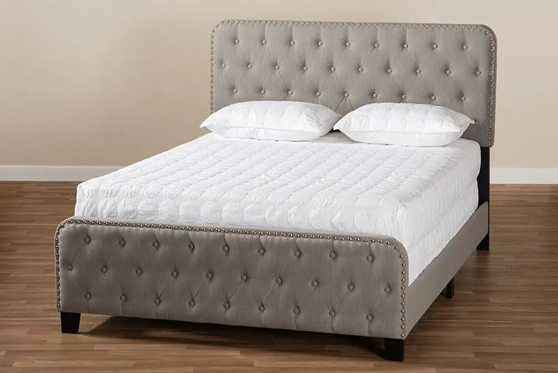 Camila Gray Fabric Upholstered Button Tufted Panel Bed (Queen) iHome Studio