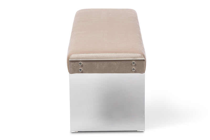 Camino Modern and Contemporary Beige Microsuede Fabric Upholstered Lux Bench w/Paneled Acrylic Legs