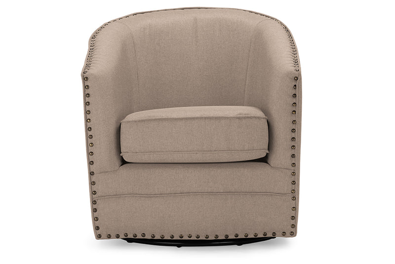 Alvere Modern and Contemporary Classic Retro Beige Fabric Upholstered Swivel Tub Chair