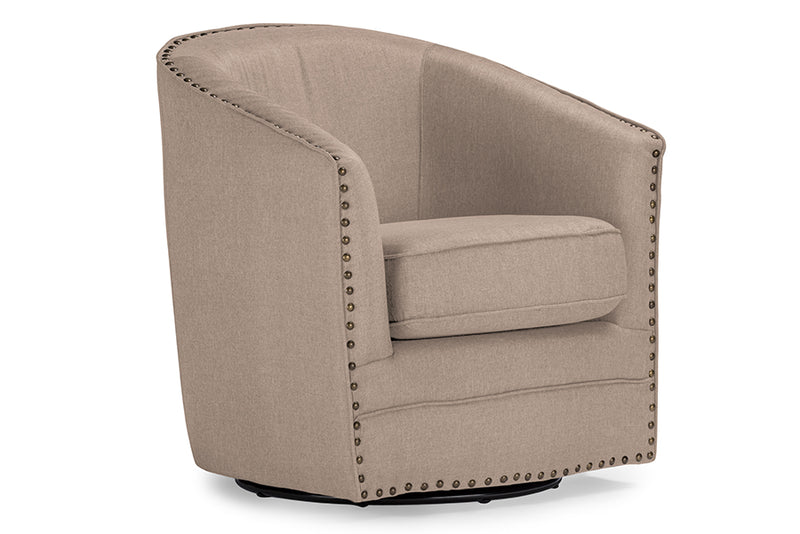 Alvere Modern and Contemporary Classic Retro Beige Fabric Upholstered Swivel Tub Chair