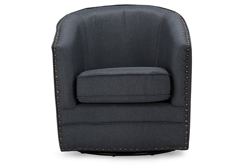 Alvere Modern and Contemporary Classic Retro Gray Fabric Upholstered Swivel Tub Chair