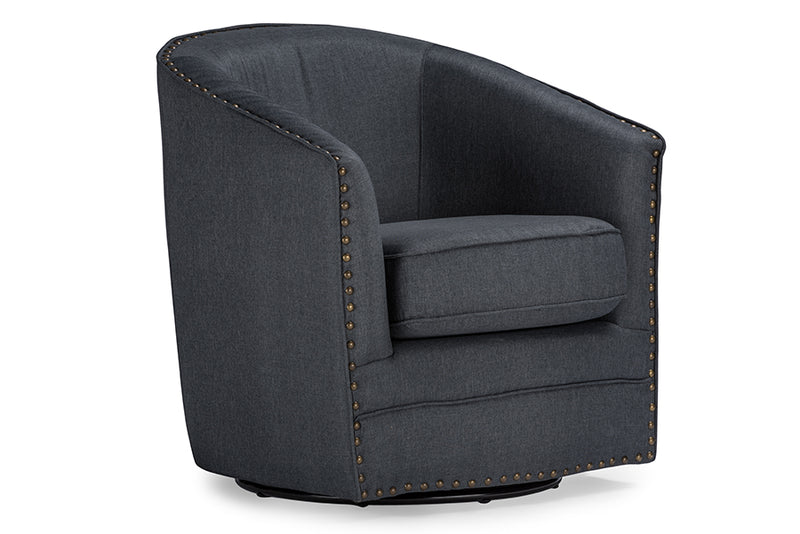 Alvere Modern and Contemporary Classic Retro Gray Fabric Upholstered Swivel Tub Chair