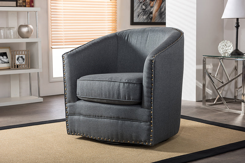 Alvere Modern and Contemporary Classic Retro Gray Fabric Upholstered Swivel Tub Chair