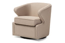 Carvell Beige Fabric Upholstered Swivel Armchair Baxton