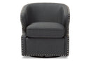 Carvell Gray Fabric Upholstered Swivel Armchair Baxton