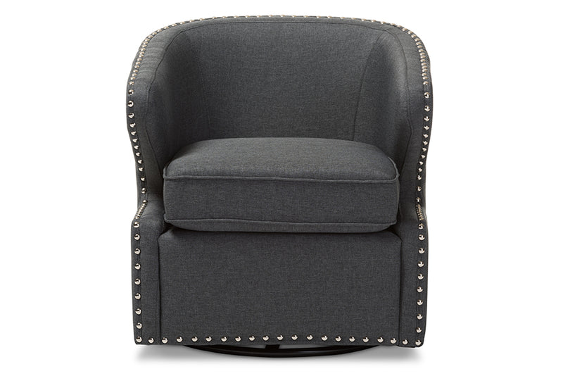 Carvell Mid-century Modern Gray Fabric Upholstered Swivel Armchair