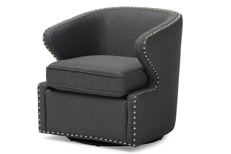 Carvell Mid-century Modern Gray Fabric Upholstered Swivel Armchair