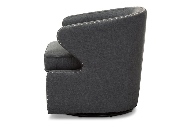 Carvell Mid-century Modern Gray Fabric Upholstered Swivel Armchair