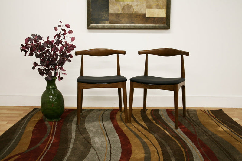 Annetha Black Faux Leather and Walnut Brown 2Pc Dining Chair Set Baxton