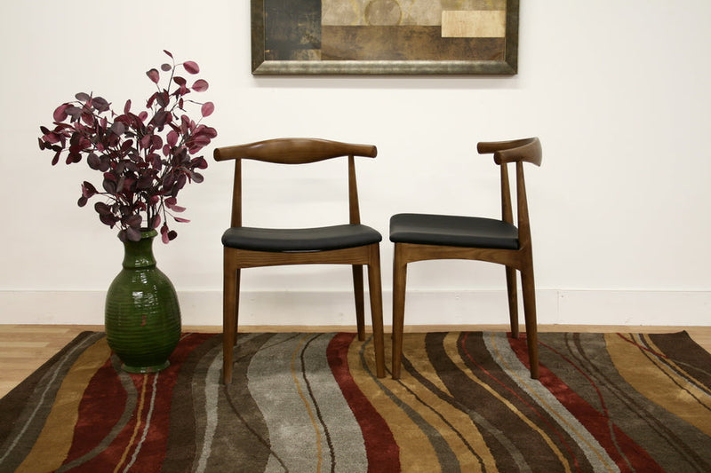 Annetha Black Faux Leather and Walnut Brown 2Pc Dining Chair Set Baxton