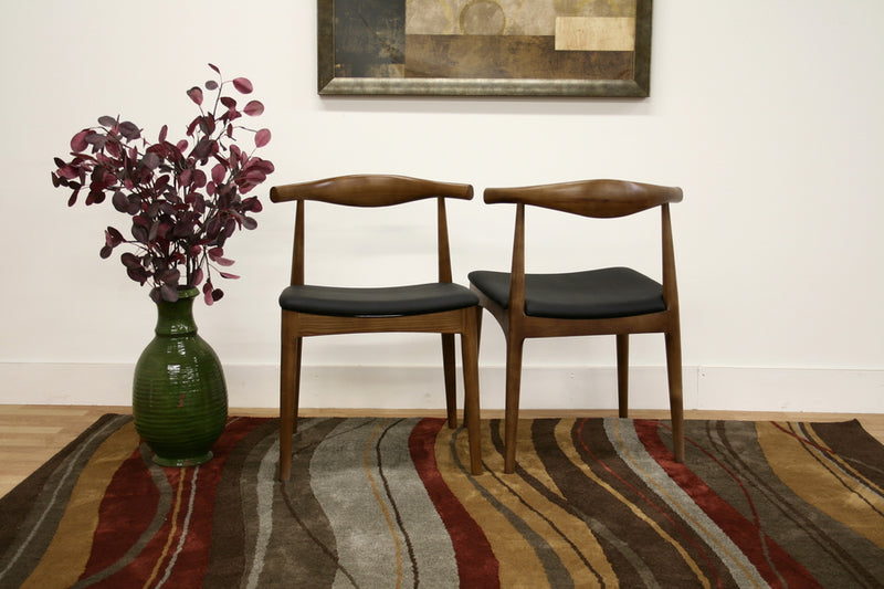 Annetha Mid-Century Modern Black Faux Leather and Walnut Brown Finished Wood 2-Piece Dining Chair Set