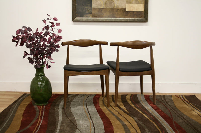 Annetha Black Faux Leather and Walnut Brown 2Pc Dining Chair Set Baxton