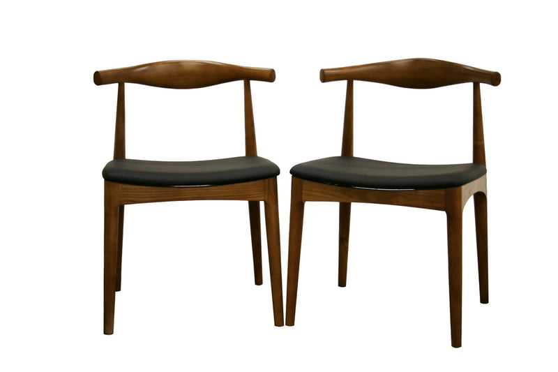 Annetha Mid-Century Modern Black Faux Leather and Walnut Brown Finished Wood 2-Piece Dining Chair Set