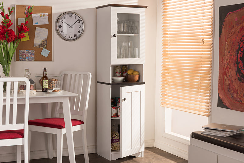 Elyse Modern and Contemporary Two-tone White and Dark Brown Buffet and Hutch Kitchen Cabinet