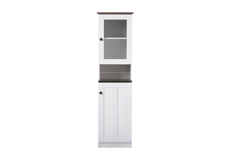 Elyse Two-tone White and Dark Brown Buffet and Hutch Kitchen Cabinet Baxton