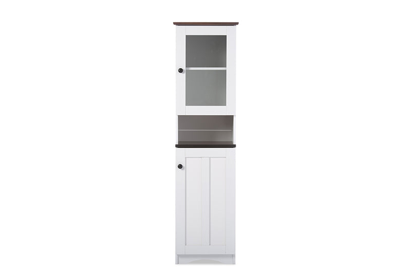 Elyse Modern and Contemporary Two-tone White and Dark Brown Buffet and Hutch Kitchen Cabinet