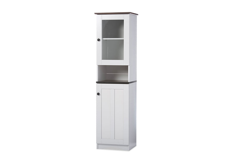 Elyse Modern and Contemporary Two-tone White and Dark Brown Buffet and Hutch Kitchen Cabinet