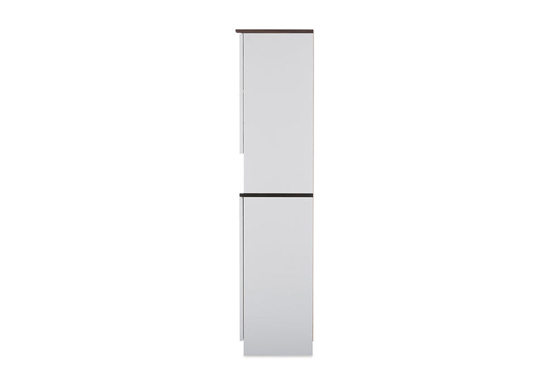 Elyse Two-tone White and Dark Brown Buffet and Hutch Kitchen Cabinet Baxton