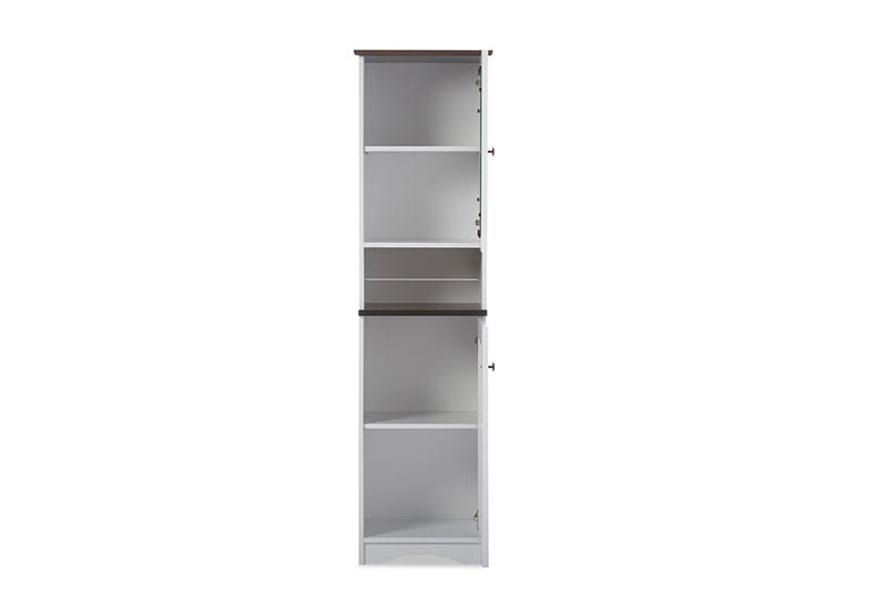 Elyse Two-tone White and Dark Brown Buffet and Hutch Kitchen Cabinet Baxton