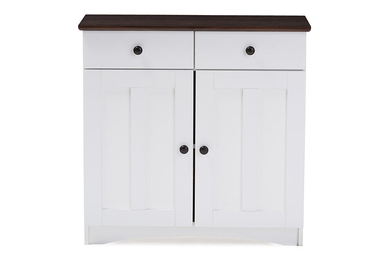 Elyse Modern and Contemporary Two-tone White and Dark Brown Buffet Kitchen Cabinet w/Two Doors and Two Drawers