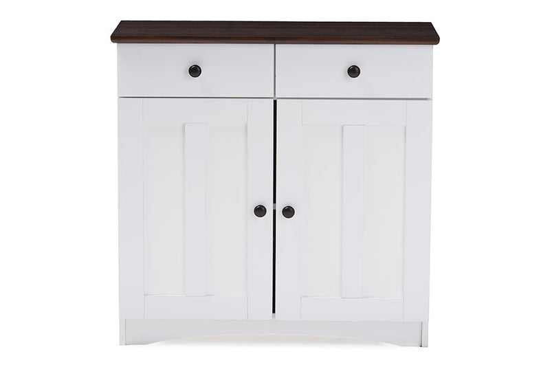 Elyse Two-tone White and Dark Brown Buffet Kitchen Cabinet Baxton