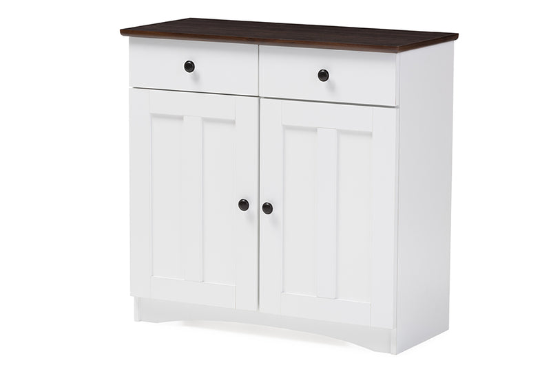 Elyse Modern and Contemporary Two-tone White and Dark Brown Buffet Kitchen Cabinet w/Two Doors and Two Drawers