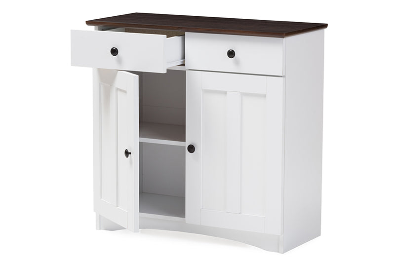 Elyse Modern and Contemporary Two-tone White and Dark Brown Buffet Kitchen Cabinet w/Two Doors and Two Drawers