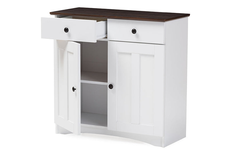 Elyse Two-tone White and Dark Brown Buffet Kitchen Cabinet Baxton