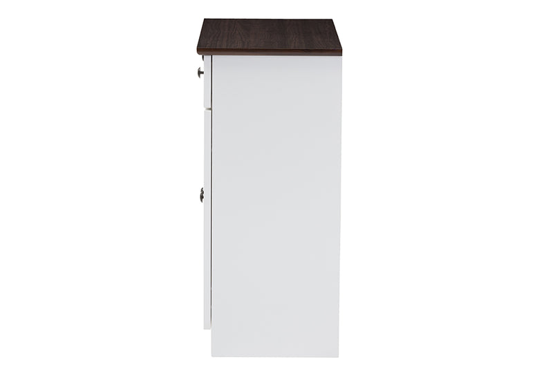 Elyse Modern and Contemporary Two-tone White and Dark Brown Buffet Kitchen Cabinet w/Two Doors and Two Drawers