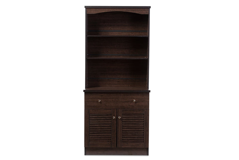 Gideon Dark Brown Buffet and Hutch Kitchen Cabinet Baxton