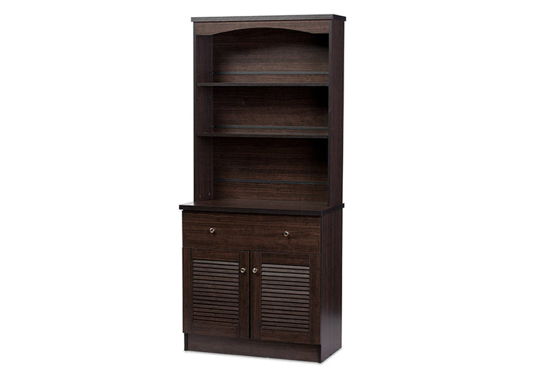 Gideon Dark Brown Buffet and Hutch Kitchen Cabinet Baxton