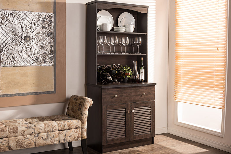 Gideon Modern and Contemporary Dark Brown Buffet and Hutch Kitchen Cabinet