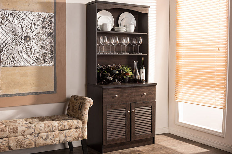 Gideon Dark Brown Buffet and Hutch Kitchen Cabinet Baxton