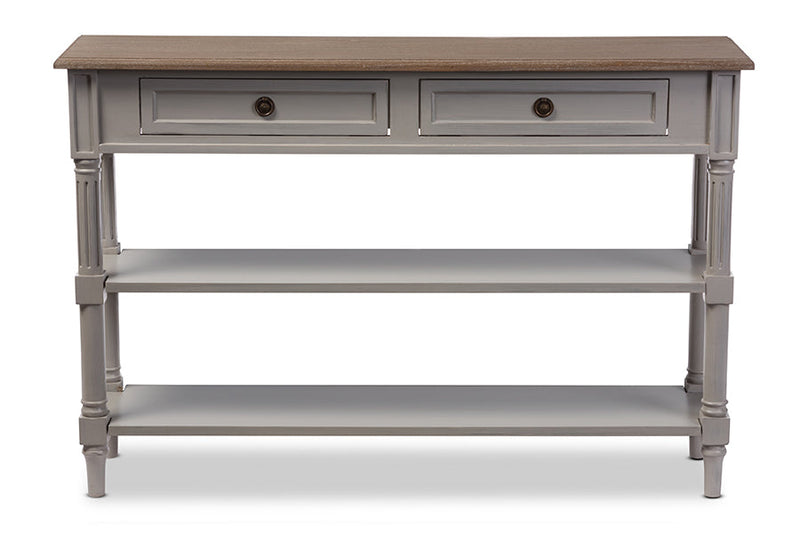 Graceland White Wash Distressed Wood and Gray Two-tone 2-drawer Console Table Baxton