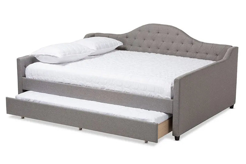 Eliza Grey Fabric Upholstered Daybed w/Trundle (Full) iHome Studio