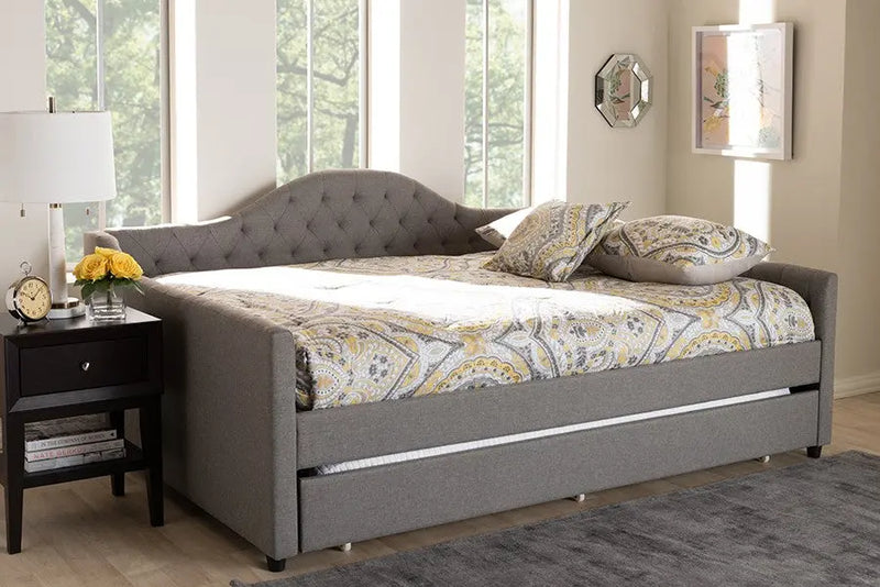 Eliza Grey Fabric Upholstered Daybed w/Trundle (Full) iHome Studio