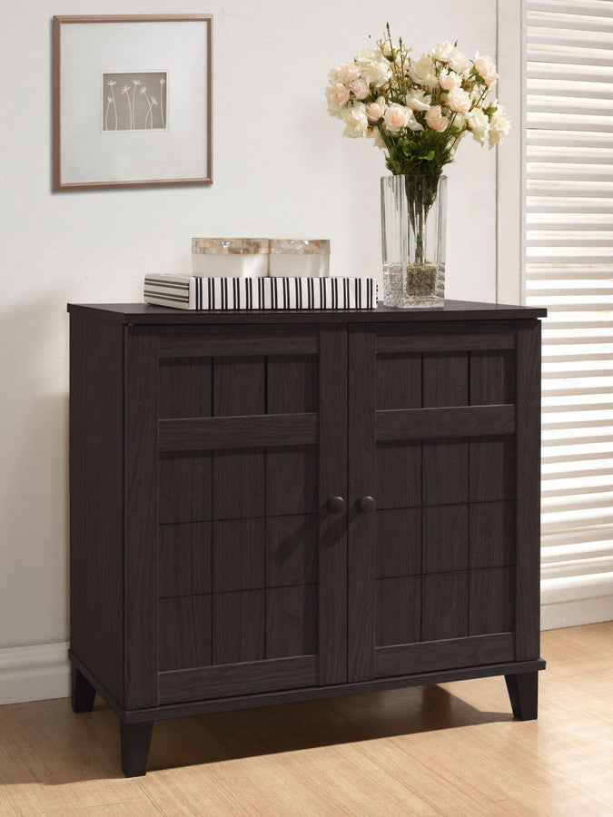 Trenton Dark Brown Wood Modern Shoe Cabinet (Short), 2-Doors