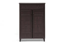 Trenton Dark Brown Wood Modern Shoe Cabinet (Tall), 2-Doors and Drawer Baxton