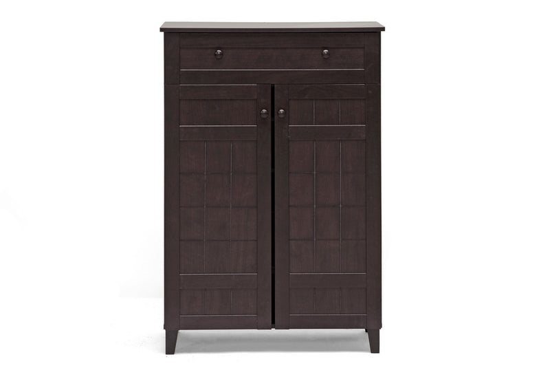 Trenton Dark Brown Wood Modern Shoe Cabinet (Tall), 2-Doors and Drawer