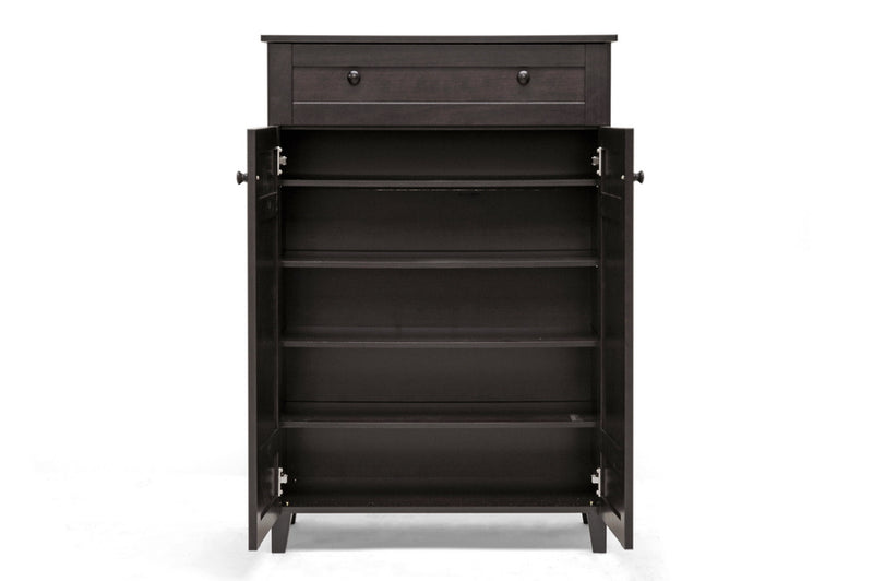 Trenton Dark Brown Wood Modern Shoe Cabinet (Tall), 2-Doors and Drawer