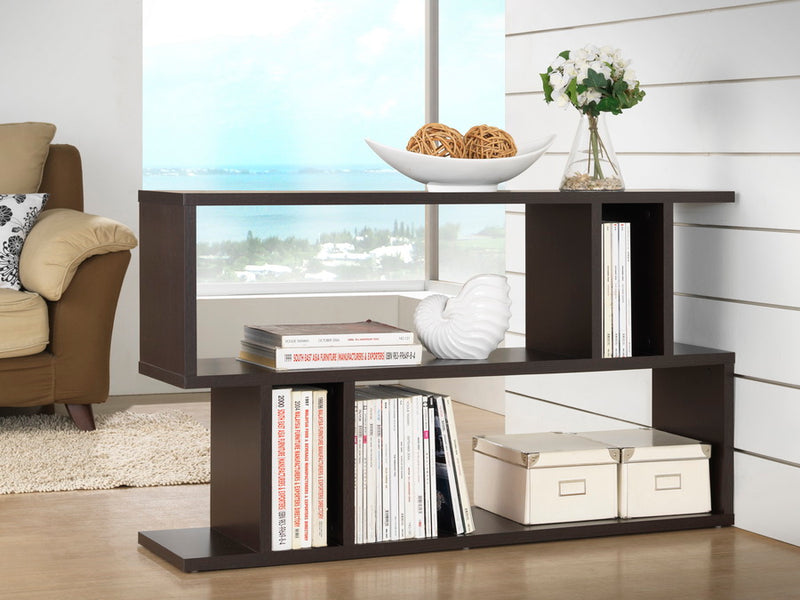 Storsel 2-Level Dark Brown Wood Grain Veneer Modern Bookshelf